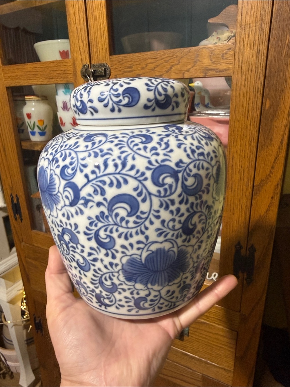 Blue & White Floral Porcelain Ginger Jar